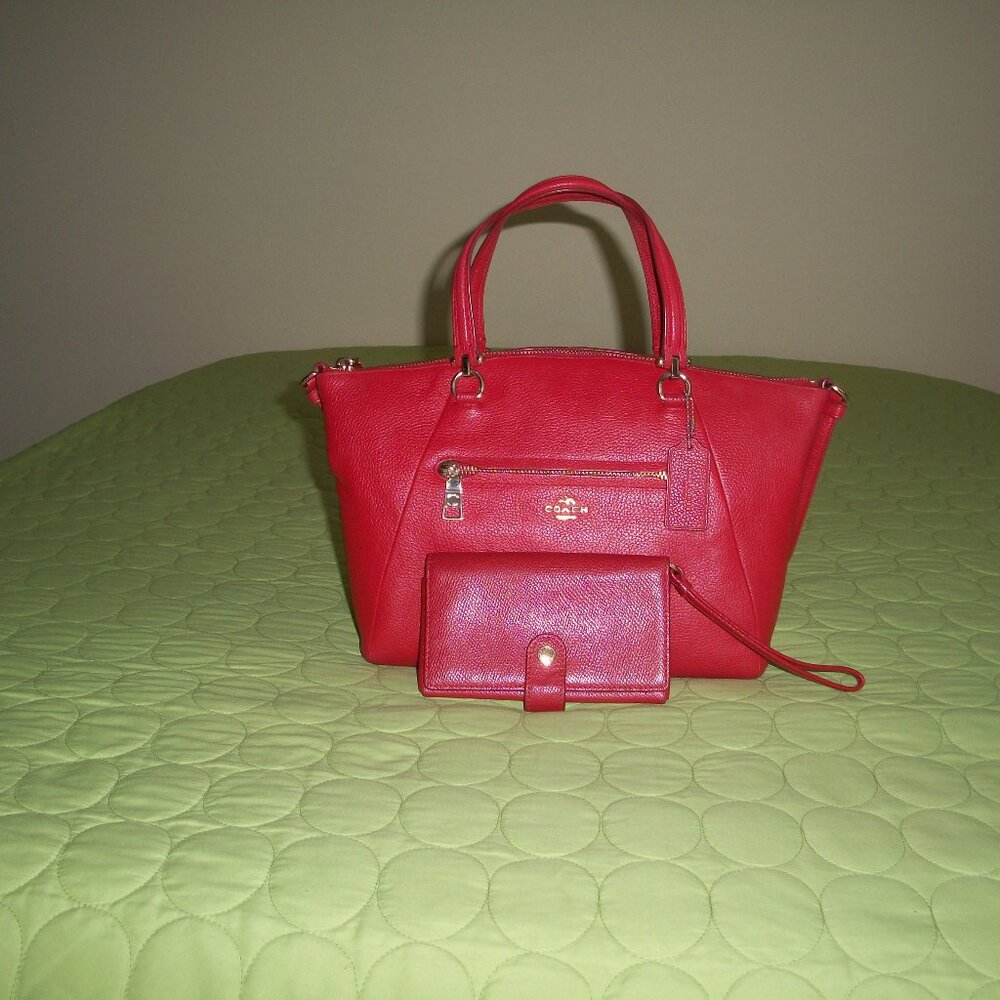 Coach Prairie Red Pebble Leather Satchel/Crossbody Bag with Wallet
